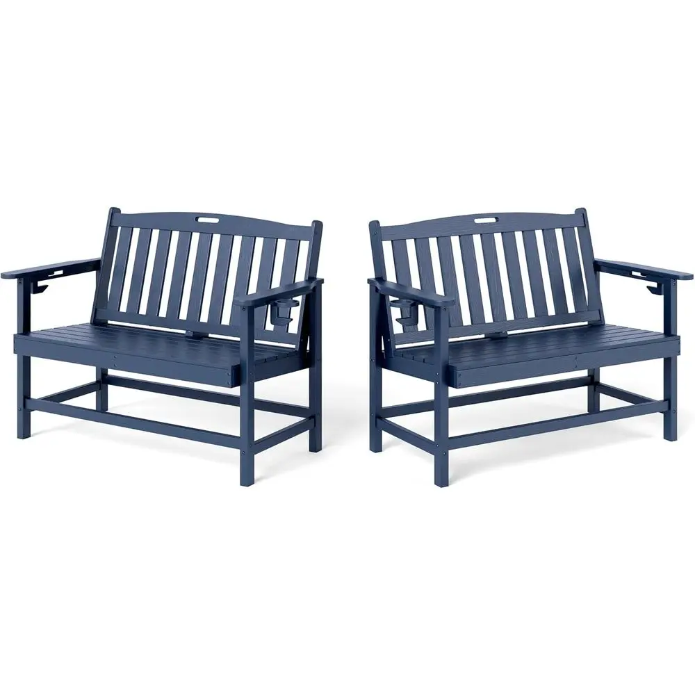 

50 HDPE Weather-Resistant 2-Person Patio Bench, Ideal for Porch, Backyard, and Park, Navy, 2 Pack