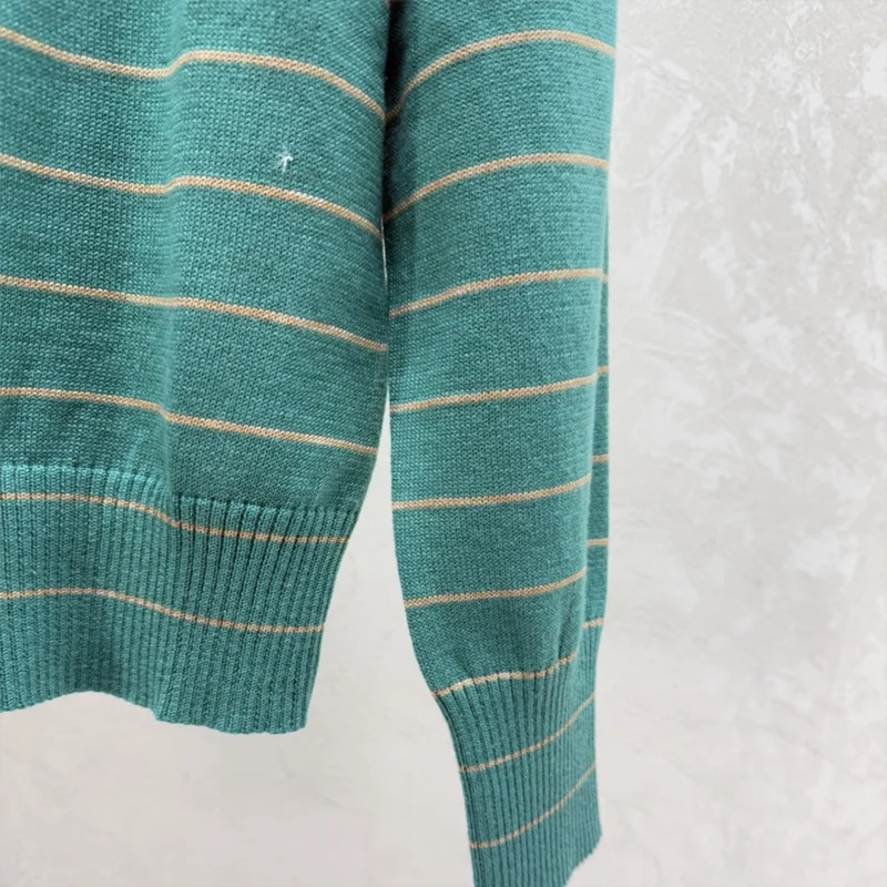 Jersey de cuello redondo para mujer con rayas de colores contrastantes de alta calidad para otoño e invierno 251206145