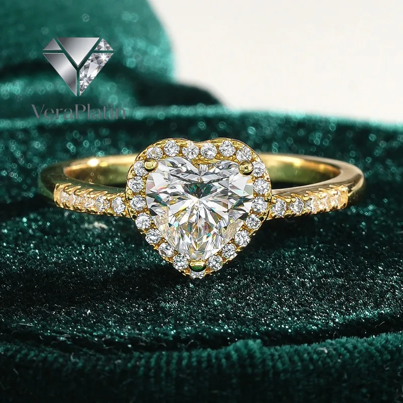 

VeraPlatin Girlfriend Valentine's Day 18K Gold Birthday Gift Rings 1CT Moissanite Diamond Women Engagement Lover Wedding Band Fi
