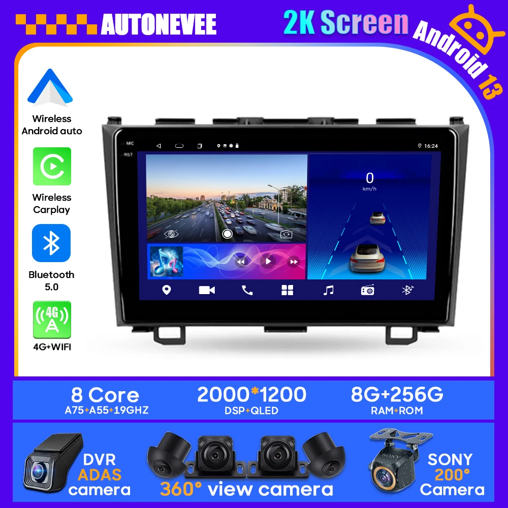 

For Honda CRV CR-V 3 RE 2006 - 2012 Android 13 Car Radio Player Carplay Stereo Head Unit GPS Navigation Multimedia Player Wifi