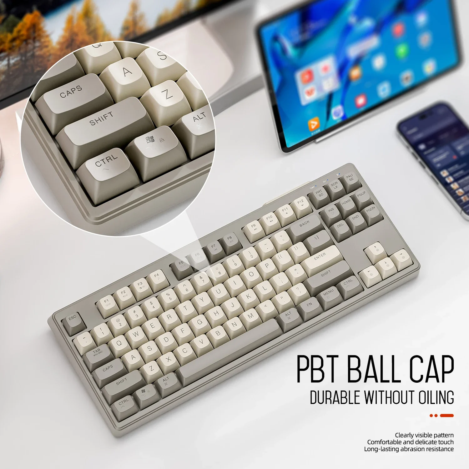 M87 Wireless Keyboard, 87keys Dual Mode Bluetooth Keyboard with Rainbow-light RGB,PBT Ballcaps Design Gaming Keyboard Cnc parts