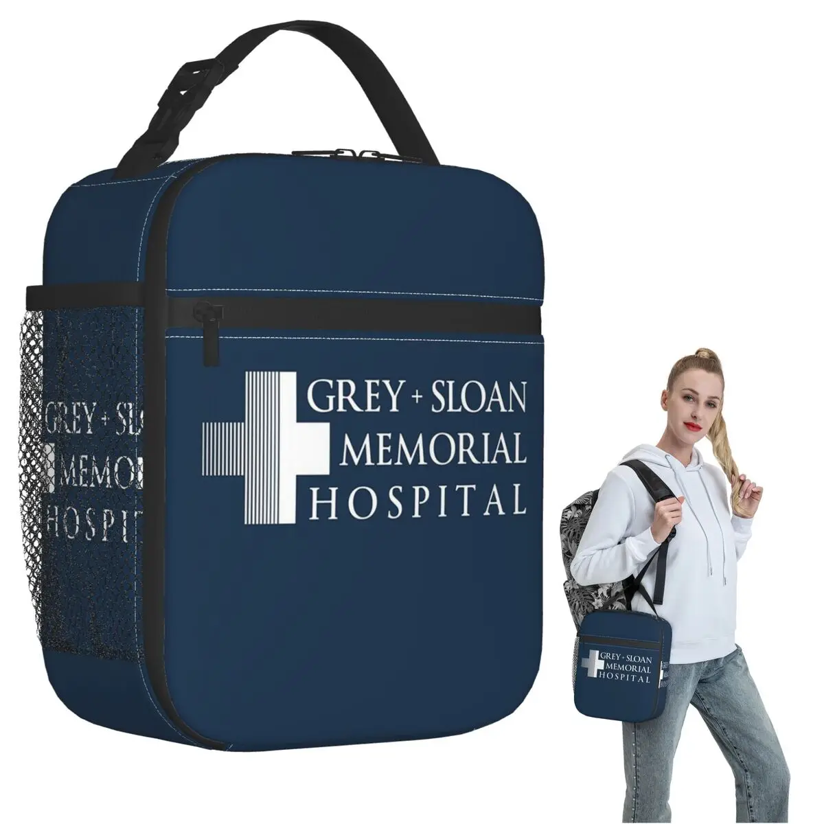 

Grey + Sloan Memorial Hospital Logo White Print Insulated Lunch Bag for Women Kids Portable Food Boxes Thermal Lunch Box Tote