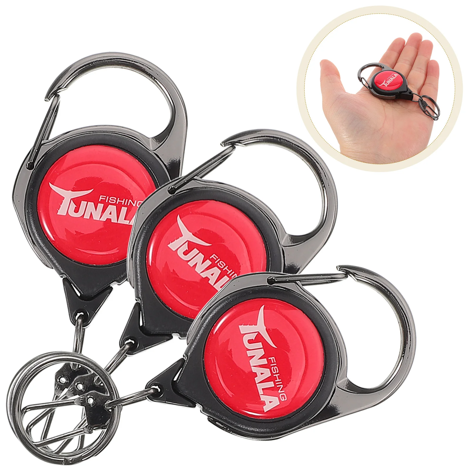 

3 Pcs Carabiner Tools Retractable Keychain Sea ​​fishing Holder Reel Zinc Alloy Mountaineering Clip Metal Badge