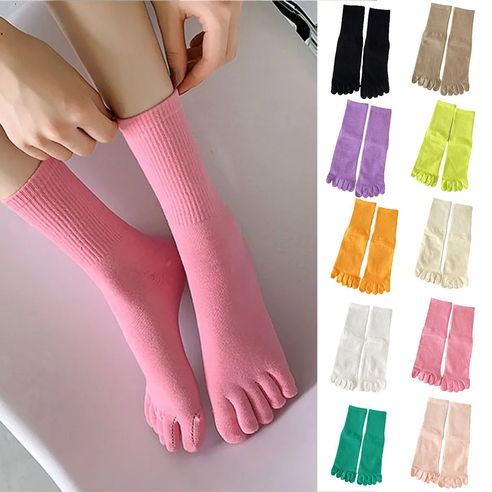 

1pairs Fashion Color Five-finger Cotton Sweat-absorbing Breathable Sports Socks Japanese Candy Color Split-toe Women's Socks