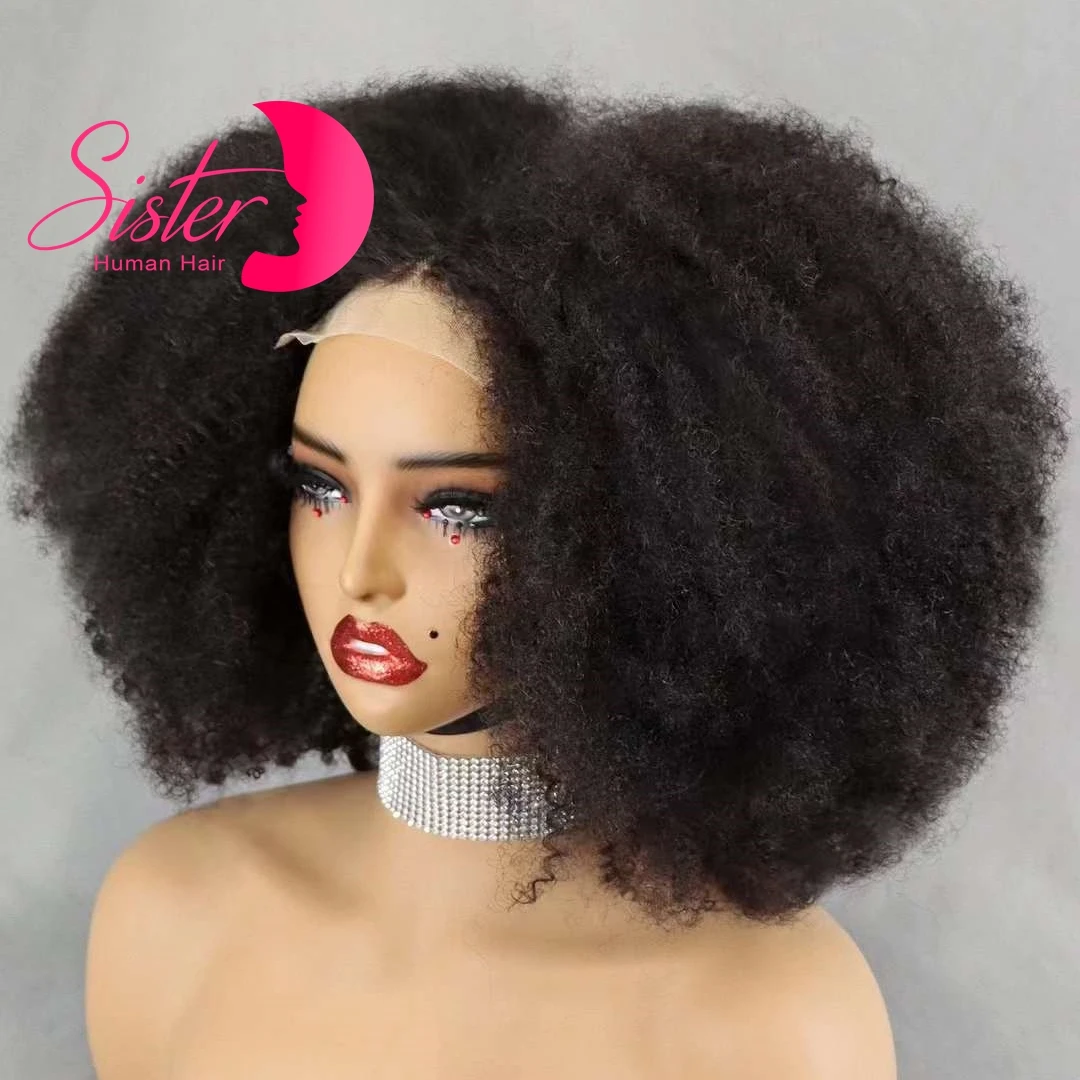 350% densidade curto afro perucas 4x4 ace fechamento kinky afro perucas bouncy encaracolado bob perucas de cabelo humano linha fina natural para preto