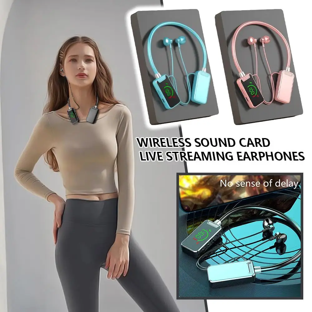 LED Smart Digital Display Neck-hanging BT V5.4 Fashion Life Earphon Sports Earphones Long Noise Karaoke Battery Reduction I A9C1