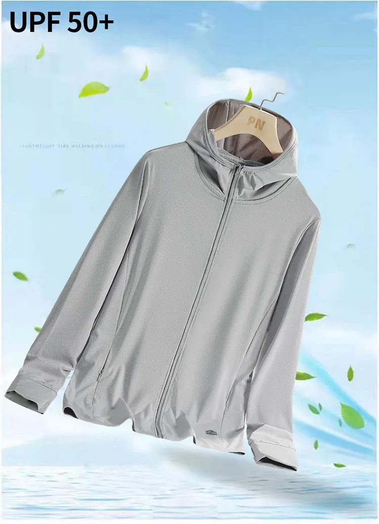 Sommer-Laufjacke für Herren und Damen – leichter Sonnenschutzmantel, UV-Kapuzen-Sport-Windjacke, atmungsaktive, schnell trocknende Passform – Detail 2