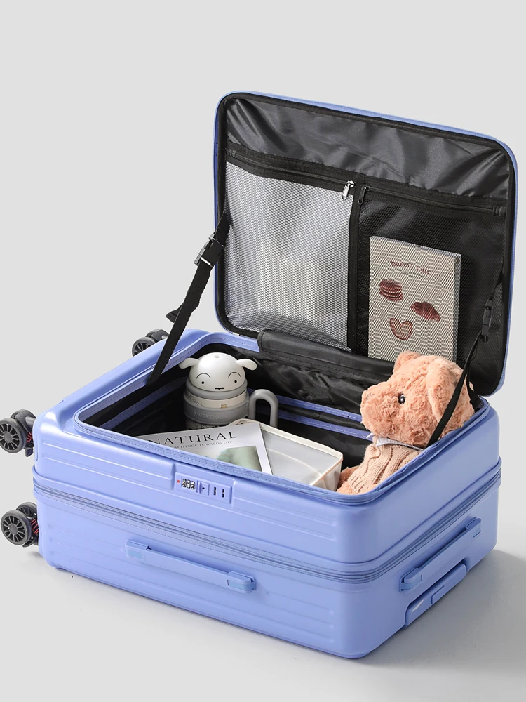 大容量荷物側面開口カバー付き機内持ち込みスーツケース、ビジネス旅行用、男女兼用、パスワード付き前面開口トラベルバッグ