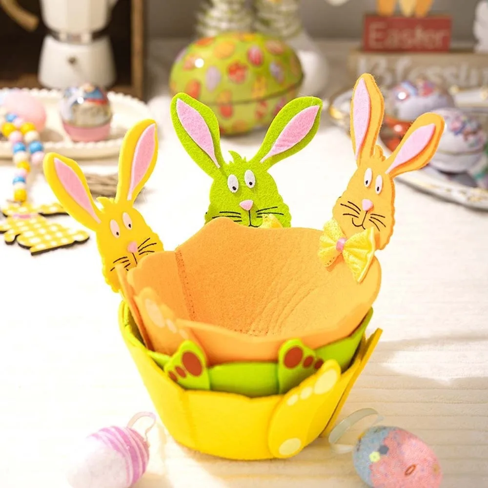 Metal Rabbit Candy Box Cut Exquisite Felt Bunny Basket Portable Small Easter Storage Case Wedding Ornaments