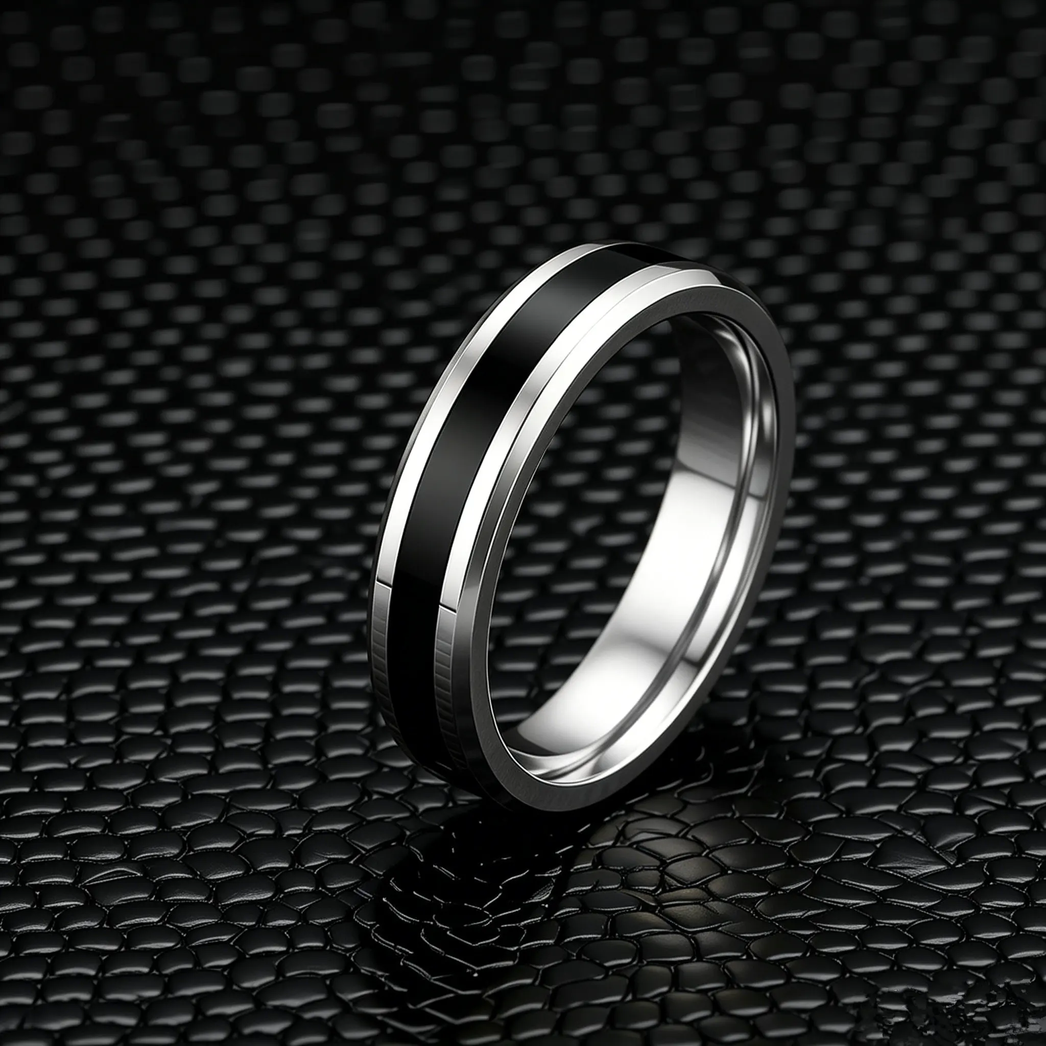 4mm Two Tone Stainless Steel Rings 6 Colors Black White Inlay Plain Band Wedding Promise Stackable Finger Rings Men Women Daily