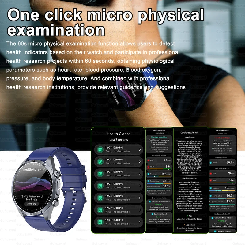 Orologio intelligente per terapia di impulsi professionale ECG + PPG Micro esame fisico Uomo CES Aiuto per il sonno Grasso nel sangue Orologi per la salute dell'acido urico