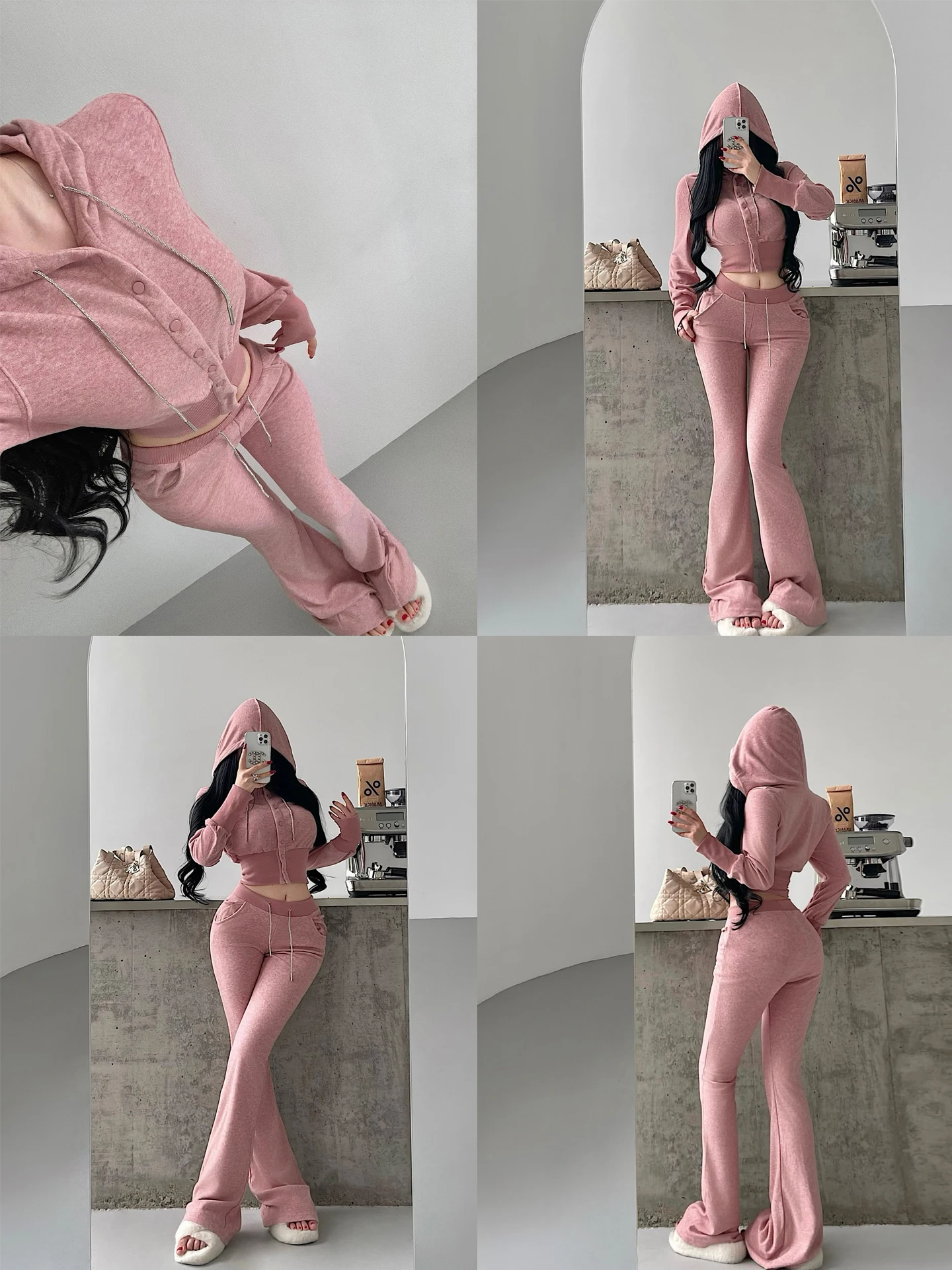 Young Girl Day Single-Button Short Coat Hoodie Casual Pants Set Low Waist Bell Bottoms Long Sleeve Sexy Style Autumn Fashion
