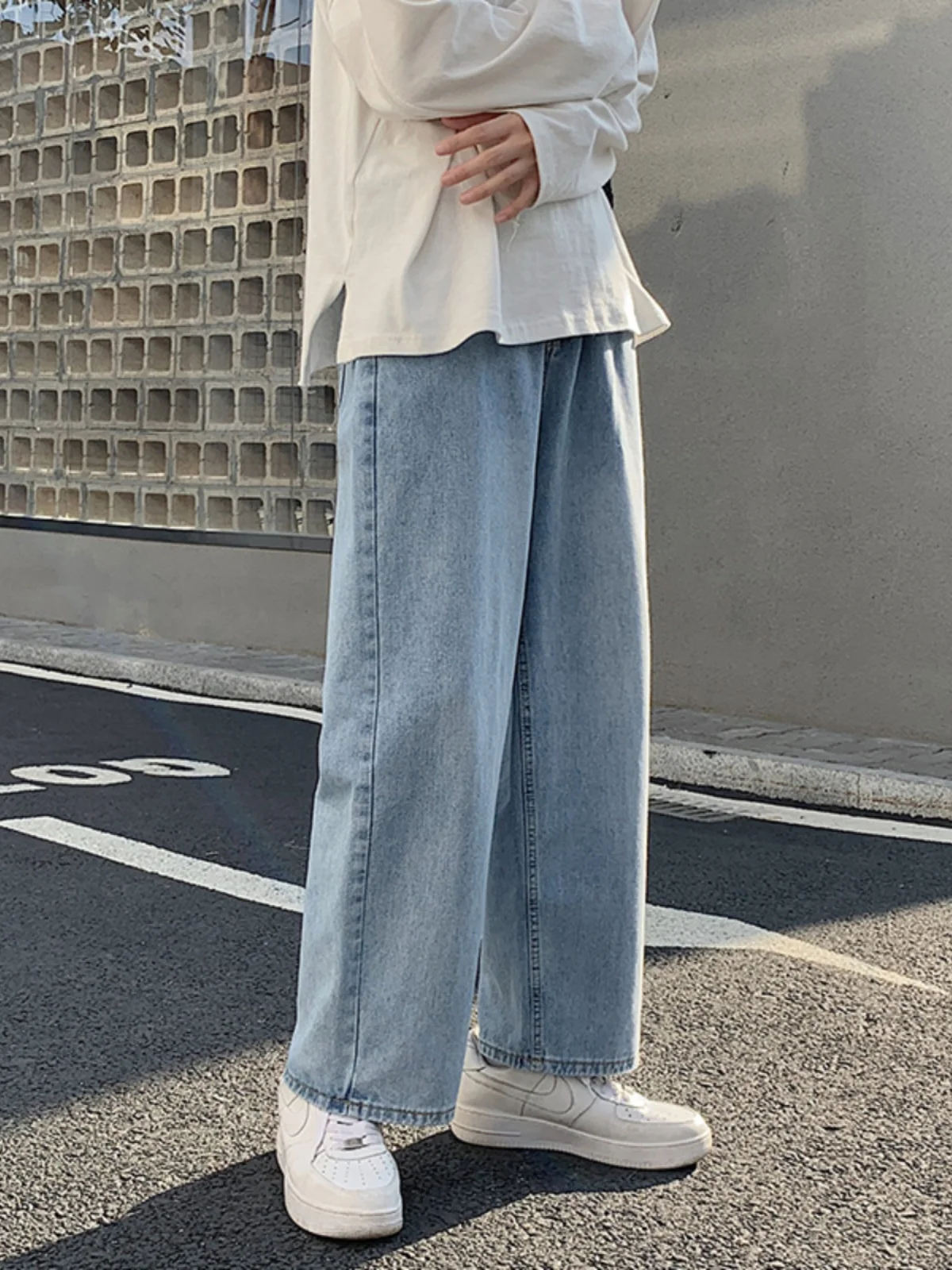 

Loose Straight Leg Men's Jeans Harlan Sle Nine Points Casual Versatile Hong Kong Sle Retro Pants Low Waist Zipper Closure