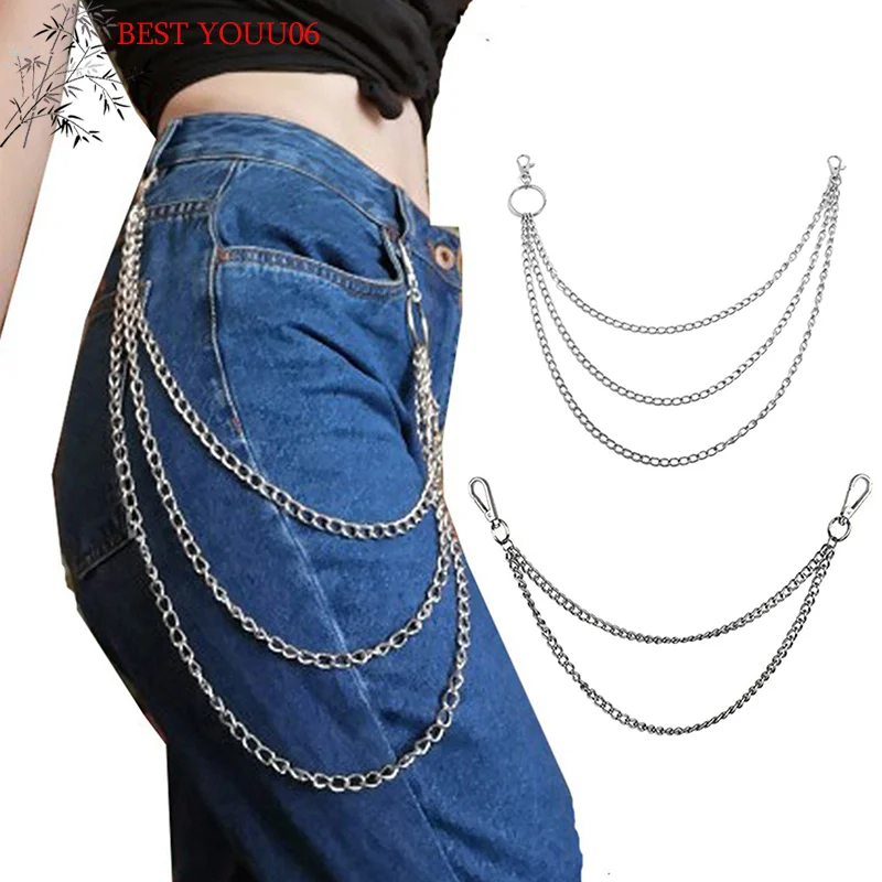 Hot 2/3Layer Punk Hip-hop Long Metal Belt Chain Fashion Trousers Pant Waist Metal Chain Keychain