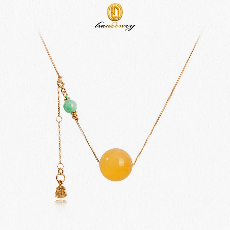 

Natural Honey Wax Necklace Women's Chicken Oil Yellow White Flower S Pure Silver Gold Plated 17Mm Jade