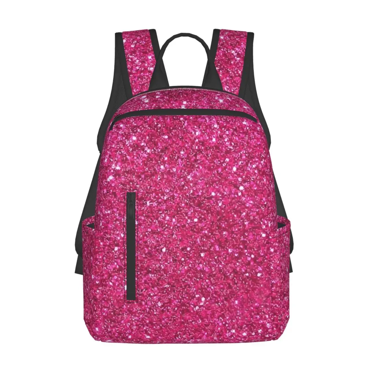 バブルガムピンクグリッターバックパックデイパック大容量子供ブックバッグスクールバッグショルダーバッグ男性女性用