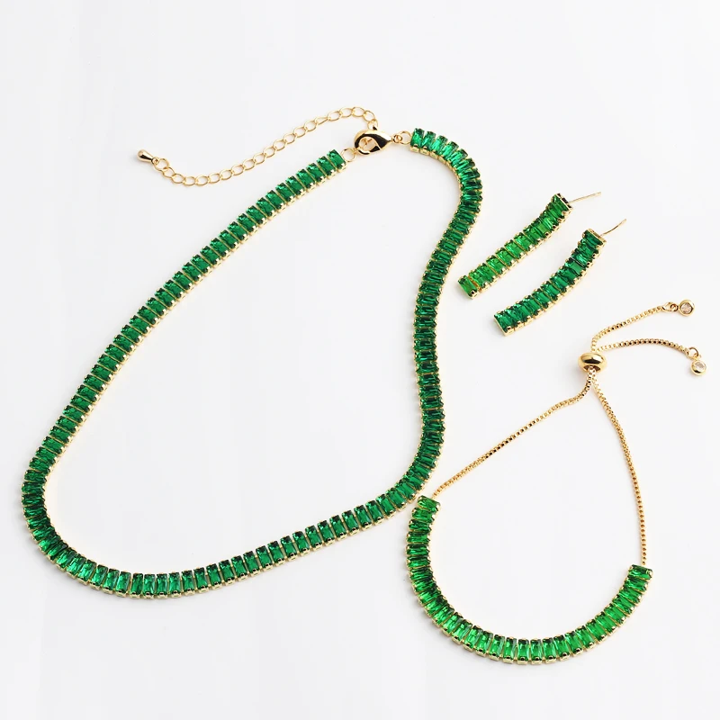 Green CZ Choker Tennis Chain Necklace For Women Luxury AAA+ Cubic Zircon Short Iced Out Hip Pop Neck Accessories Jewelry