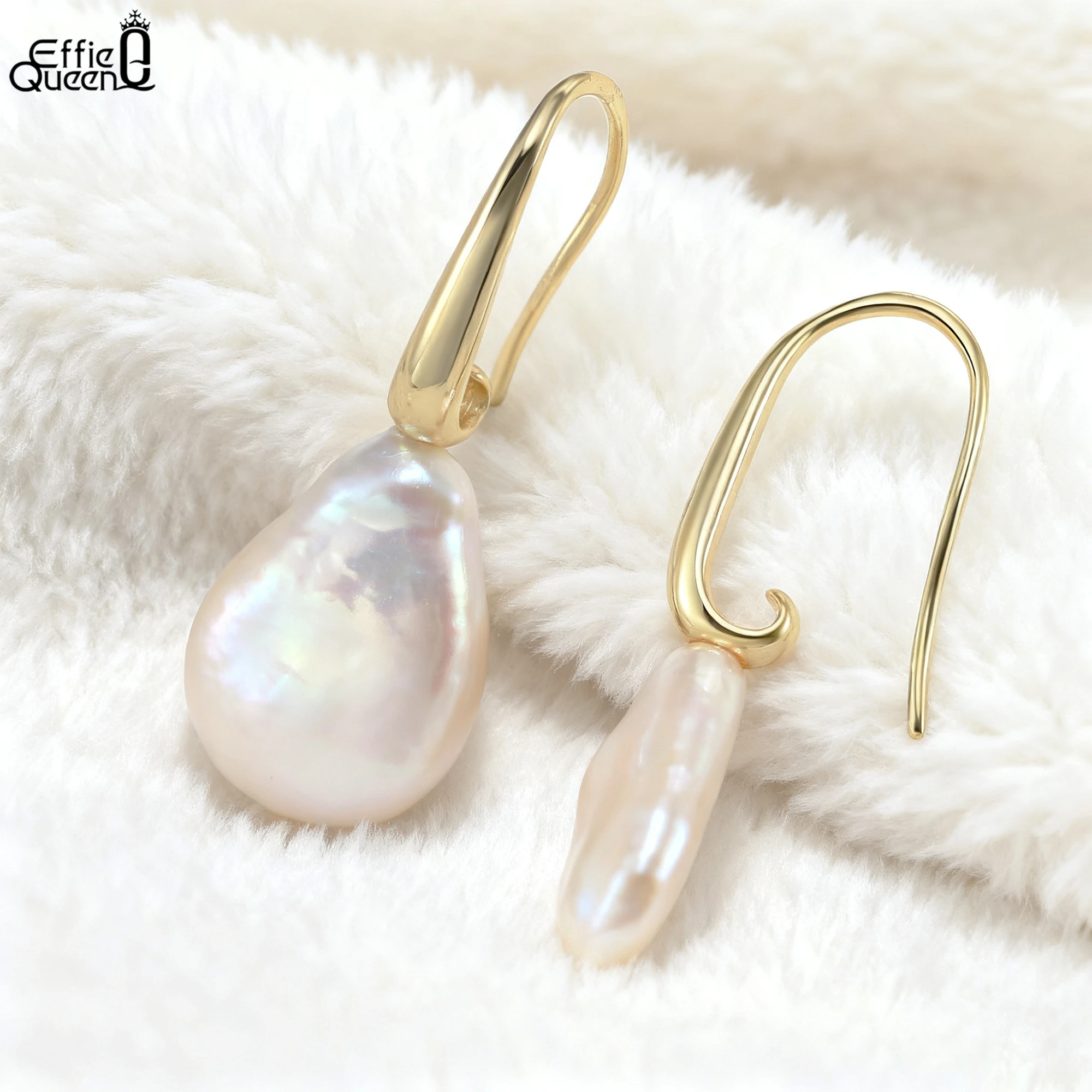 

Effie Queen 925 Solid Sterling Silver 14k Gold Baroque Pearl Dangle Earrings Banquet Jewelry for Women 2025 Trend Earrings GPE90