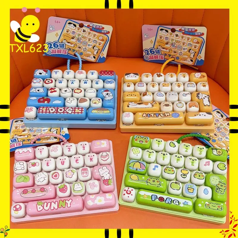 26Grid Keycap Clicker Anti Stress Fidget Keyboard Keychain Decompression Button Cartoon Hand Relax Party Favor Gift 26구 키캡 키링