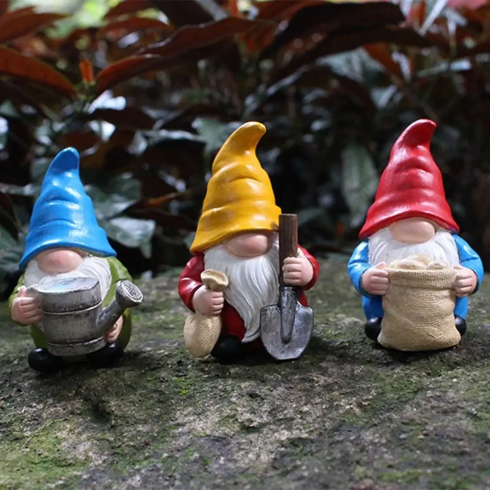 3Pcs /set Waterproof Handmade Dwarf Ornaments Cartoon Rust-resistant Gnome Statue Painted Resin Garden Ornaments Home Decor