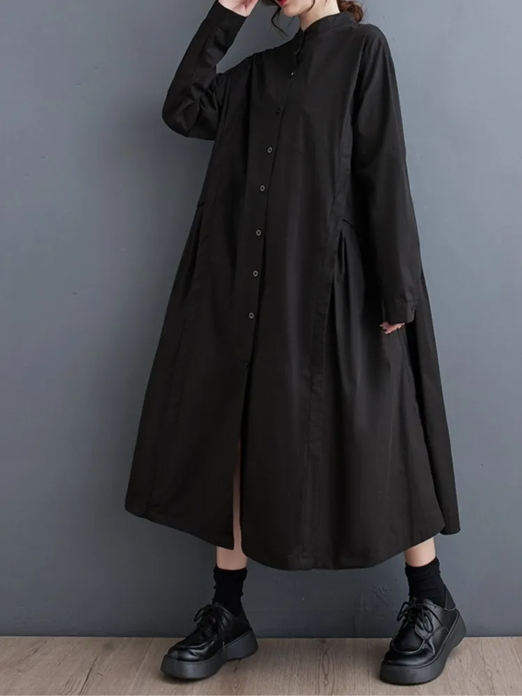 Oversized Spring Long Shirts Dress Women Korean Style Loose Ruffle Pleated Fashion Casual Ladies Dresses Long Sleeve Woman Dress