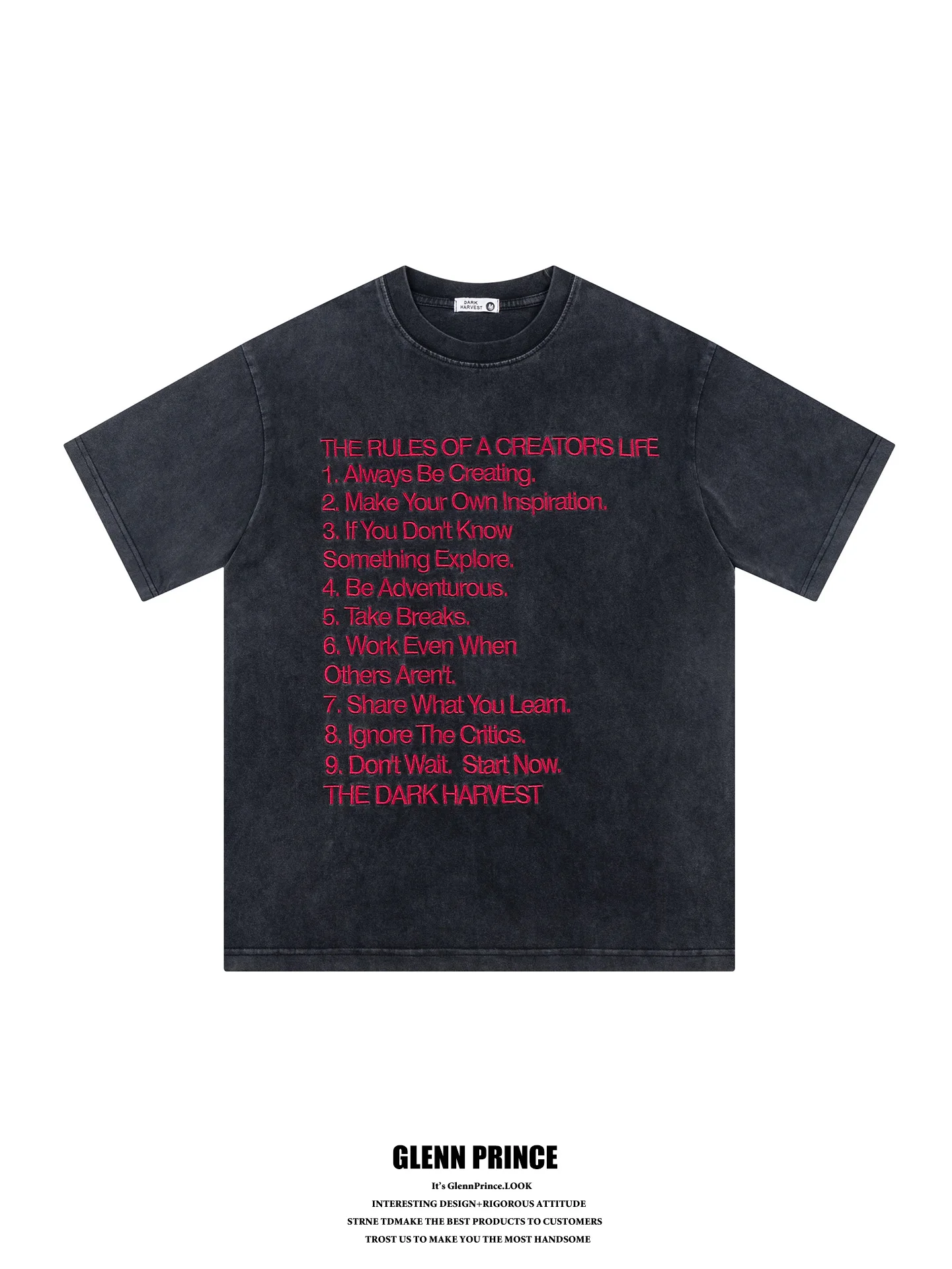 

GPstudio American Retro Washed Distressed Slogan Embroidery Short Sleeve Cotton T-shirt Men's High Street Design Couple's Upp...