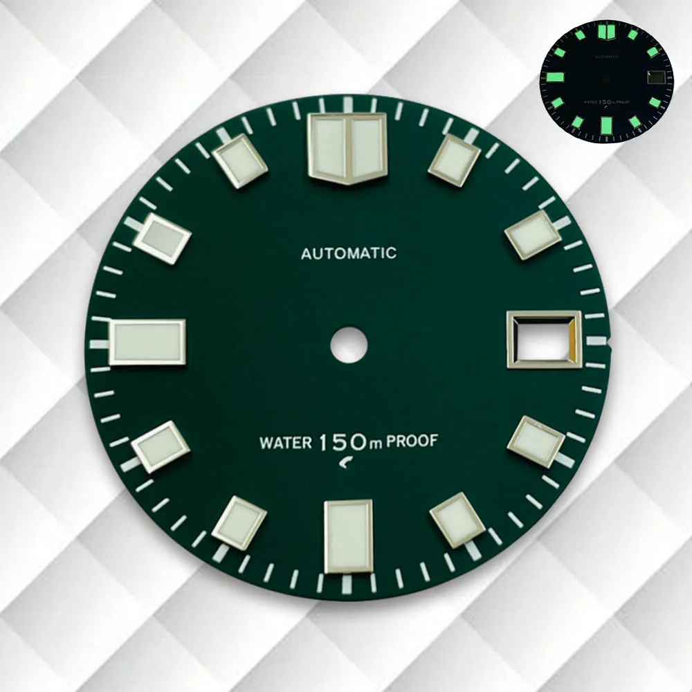 28.5mm S Logo Matte Dial Green Luminous Fit NH35/NH36/4R/7S Japanese Movement Diving Latest styles Watch Modification Accessorie