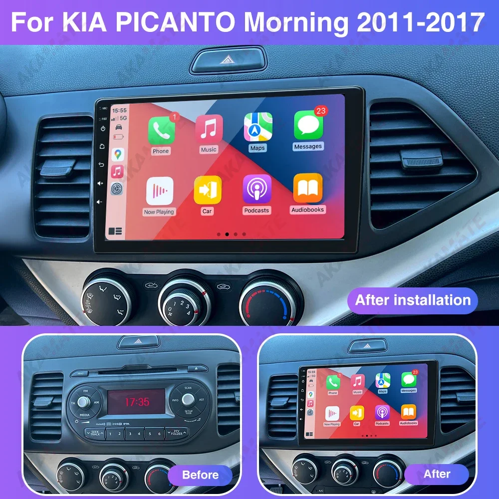 2DIN Android Car Radio for KIA PICANTO Morning 2011-2017 CarPlay Android Auto 9inch IPS Screen Navigation Bluetooth WIFI FM RDS