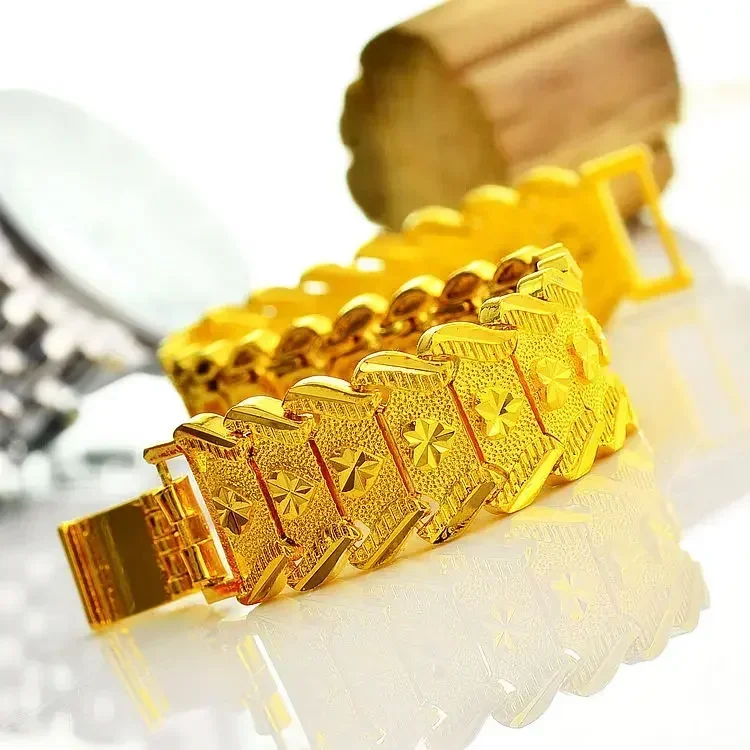 24K Gold Men\'s Gold Bracelet Star Bracelet Real Gold Bracelet 9999 Steel Seal
