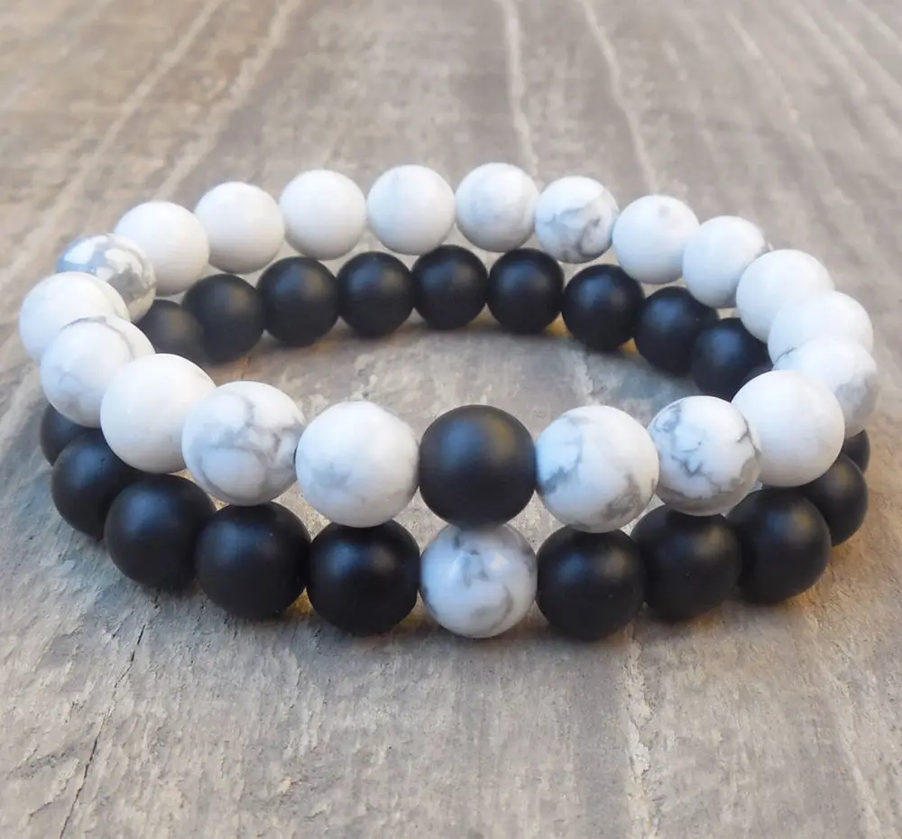 2pcs 8mm Howlite Frosted Agate Bracelet 7.5inches Artisan Chain Bangle Wear Classic Teens Handmade Mala