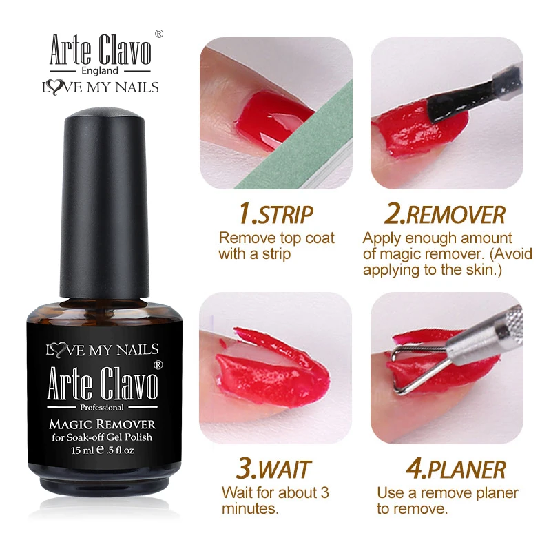 น้ำยาล้างเล็บ ArteClavo 15 มล. น้ำยาล้างเจลทาเล็บแบบกึ่งถาวร น้ำยาล้างเจลวิเศษ น้ำยาล้างเจลยูวี