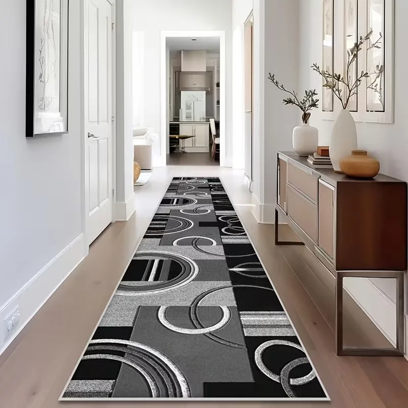 VIKAMA Minimalist Abstract Runner Rug Washable Non Slip Black Grey Hallway Kitchen Bedroom Floor Carpet Mat Home Decor