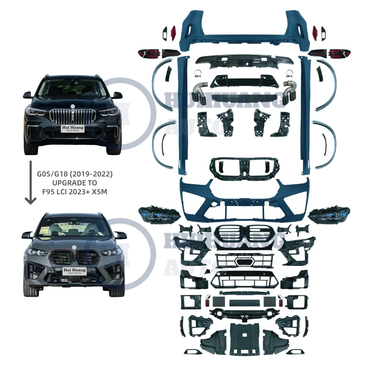 Auto Body System with Headlight Bumpers Bodykit for  X5 G05 2019-2023 Upgrade to X5M LCI 2025 Style