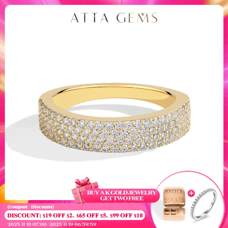 

ATTAGEMS Сверкающее кольцо с муассанитом для женщин и мужчин, настоящее 14-каратное 18-каратное желтое золото AU750, обручальное кольцо Half Eternity, ювелирные украшения с GRC