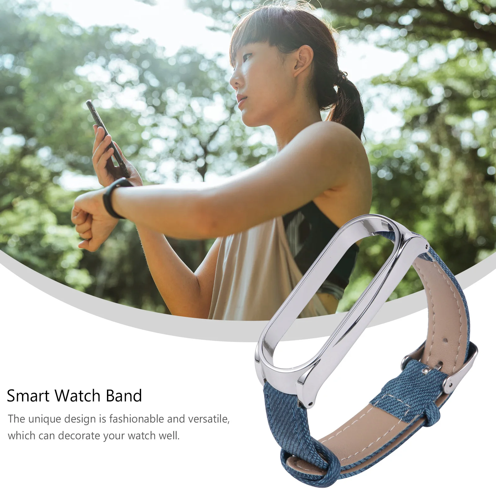 

Watch Straps for Men Blue Denim Wristband Male Smart Fitness Adjustable Watchband