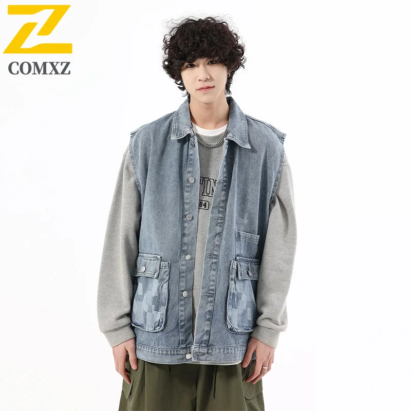 

EiAO Japanese Style Denim Vest All seasons Water-Resistant Windproof Streetwear Outdoor Camping Fishing washable Work Jacket