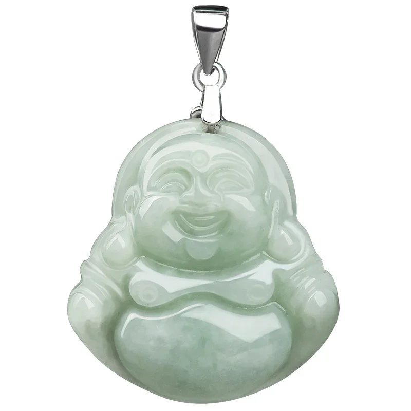 Hot Selling Natural Handcarve Jade Light Green Little Buddha Necklace Pendant Fashion Jewelry Accessories Men Women Luck Gifts