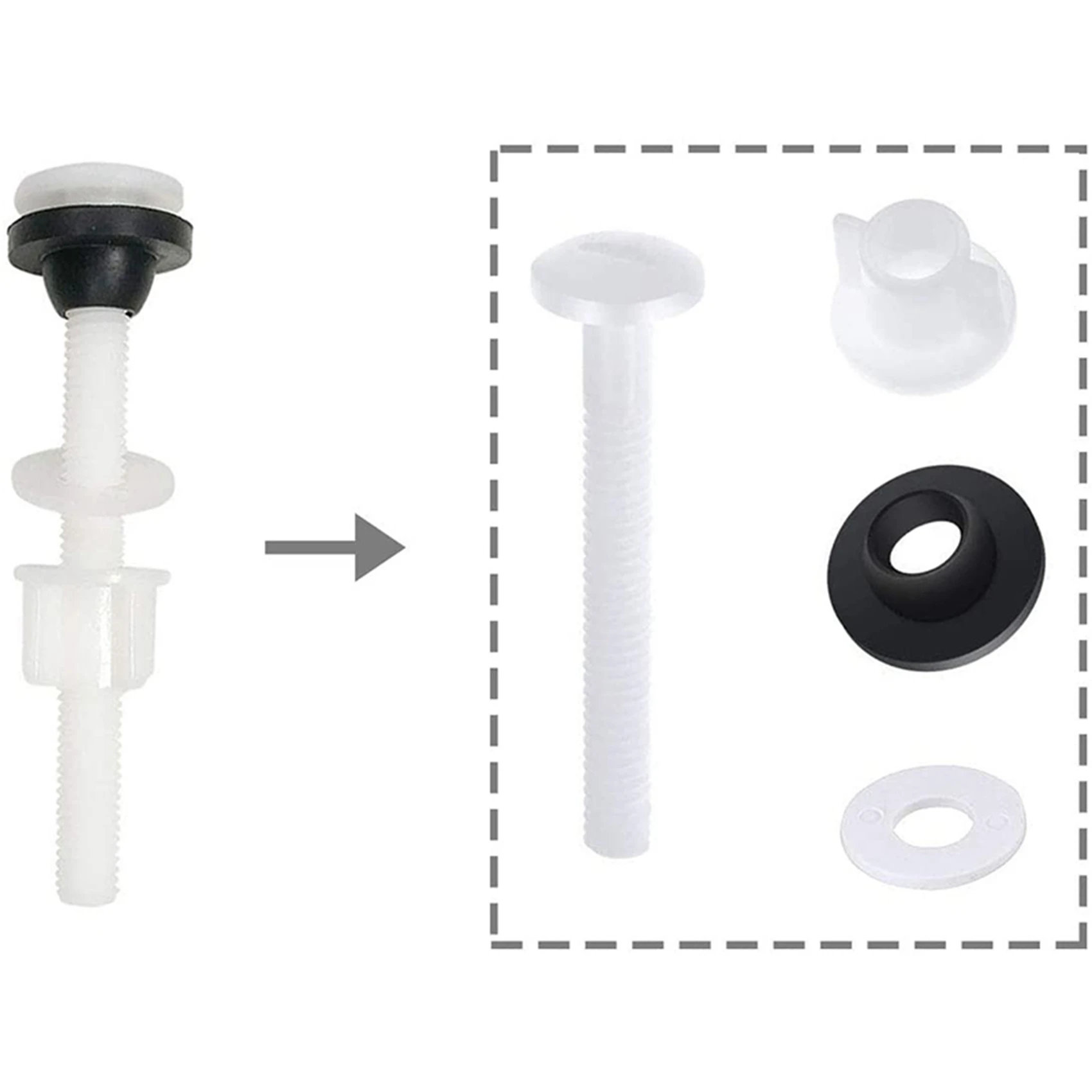 FLYY-16er-Pack WC-Schrauben aus Kunststoff M10 – Reparaturset für WC-Spülkasten und Schüssel mit Schrauben und Dichtungen, Pan-Head-Schrauben – Detail 1