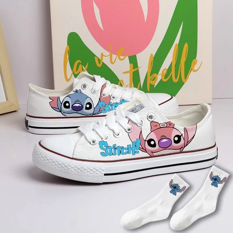 Disney Children Canvas Shoes Kids High Top Shoes For Girls Lilo & Stitch Boys Print Sport Sneakers Tennis Shoes Casual Cartoon