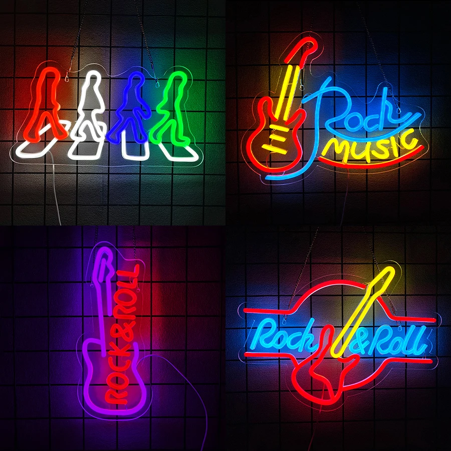 Rock Music Neon Sign For Wall Decor,Light Up Sign For Music Concert,Bedroom,Man Cave,Party,Club,Bar,Christmas Birthday Gifts