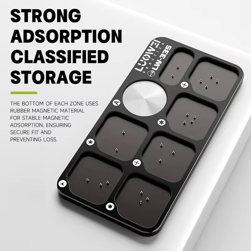 LUOWEI LW-335 Magnetic Screw Storage Board 7 Zones Strong Neodymium Magnet Aluminum Alloy Frame for Phone Laptop Repair Tool Set