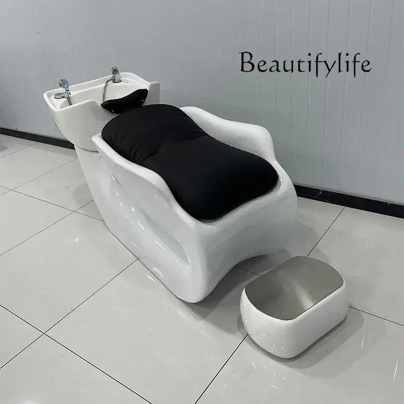 

High-end barber shop shampoo bed hair salon special semi-lying ceramic deep basin flush bed Internet celebrity silicone pillow