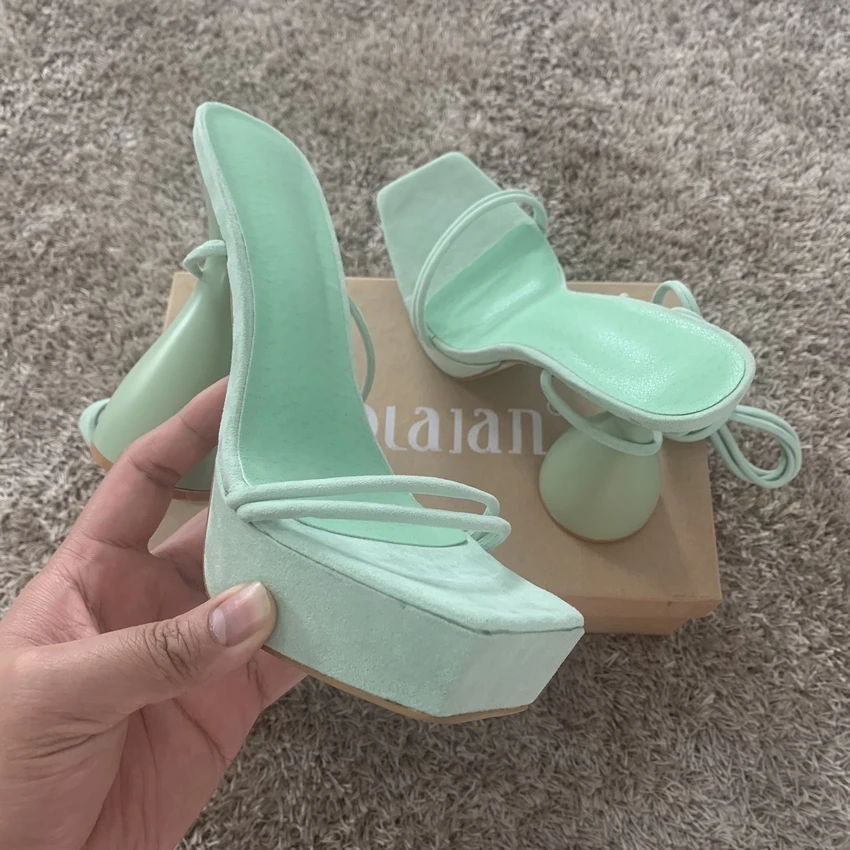 2022 New Fashion Platform Pumps Pink Green Cross straps Sandals Club Female thick-soled Strange High-heeled Sandals Party shoes