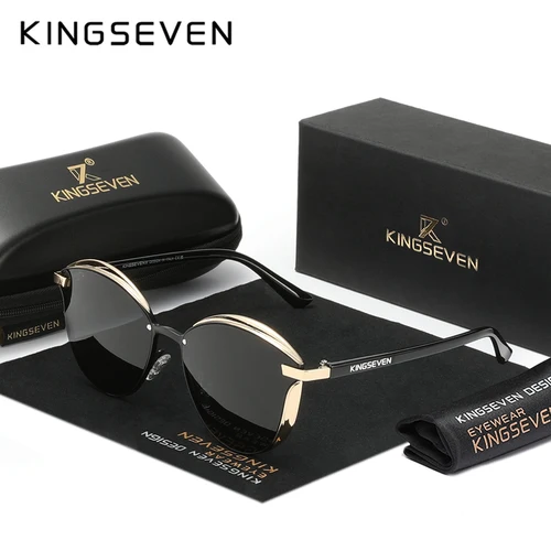 Imagen 1 del producto KINGSEVEN, gafas de sol polarizadas con forma de ojo de gato a la moda para mujer, gafas de lujo para conducir con mariposa, gafas con montura grande UV400 para hombre