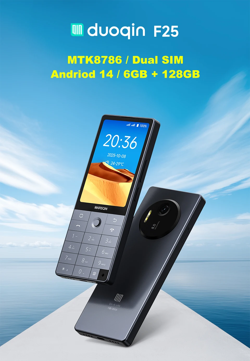 Qin F25 pantalla táctil MTK8786 Dual SIM Android 14 Wifi 3,54