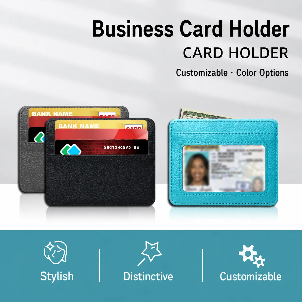 Women'S Card Holder Slim Pu Leather Card Holder Transparent Id Window Card Holder Water Resistant For Daily Commuting Short