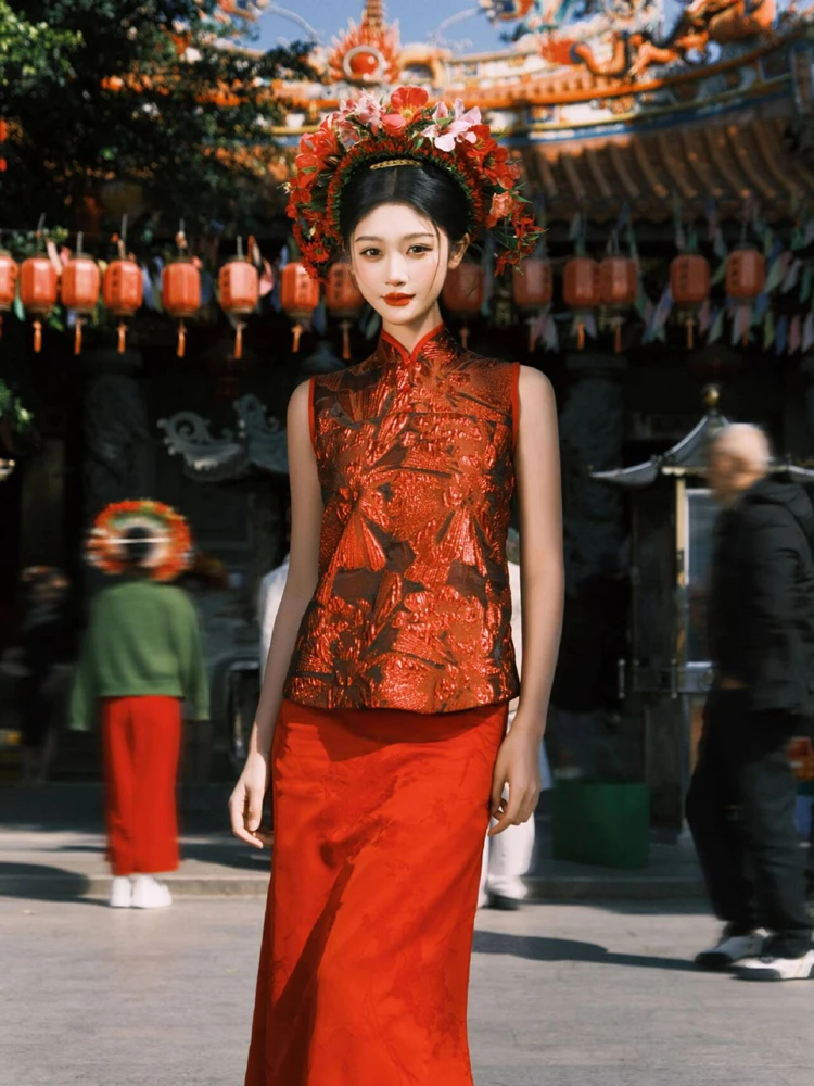 

Red Oriental Aesthetic Women's Hairpin Travel Photography Chinese Style Portrait Costume New 2026 Quanzhou Xunpu