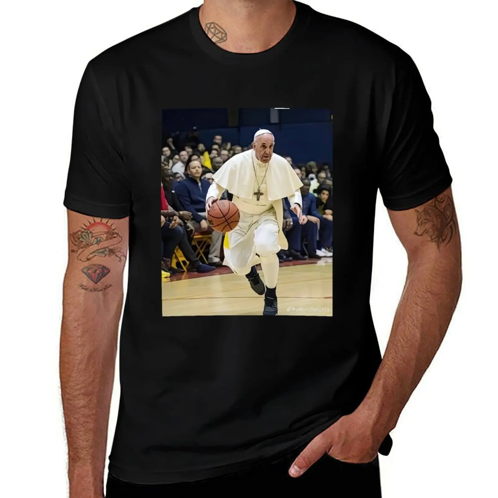 

pope fracis basketballing dribbling funny T-Shirt vintage t shirts for a boy basketball graphic tees fitted t shirts for men