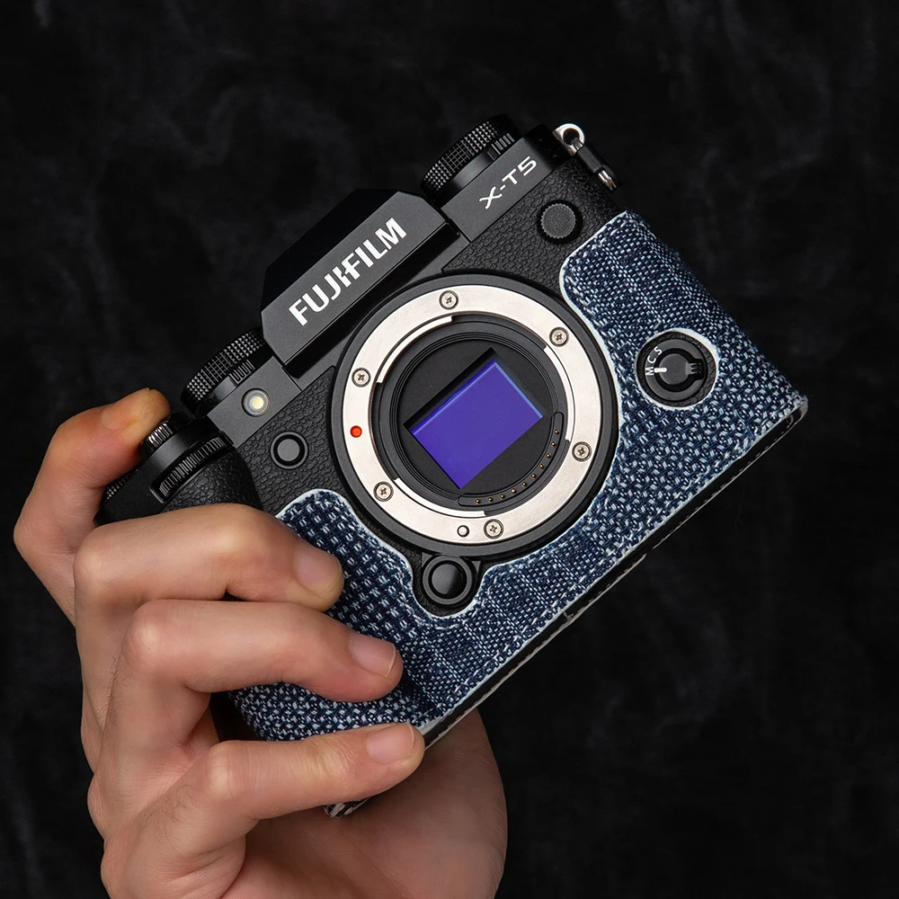 

Real Genuine Leather XT5 Camera Bag Creativity Denim XT5 Bag Protective Case Camera Bag for Fujifilm XT5 X-T5 Case Accessories