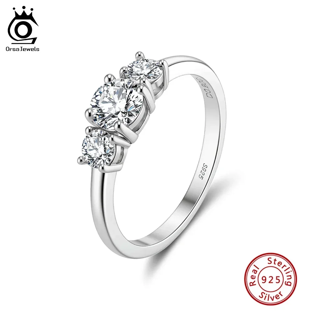 ORSA JEWELS S925 Silver Round Cut D Color Moissanite Diamond Weeding Ring for Women Eternity Moissanite Band Ring Jewelry MOR11